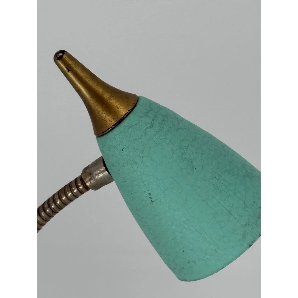 Hi Lite Model 340 Mid Century Modern Gooseneck Desk Lamp Aqua Turquoise Brass